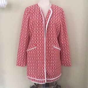 ❤️ Cynthia Rowley Red and White Tweed Open Coat S